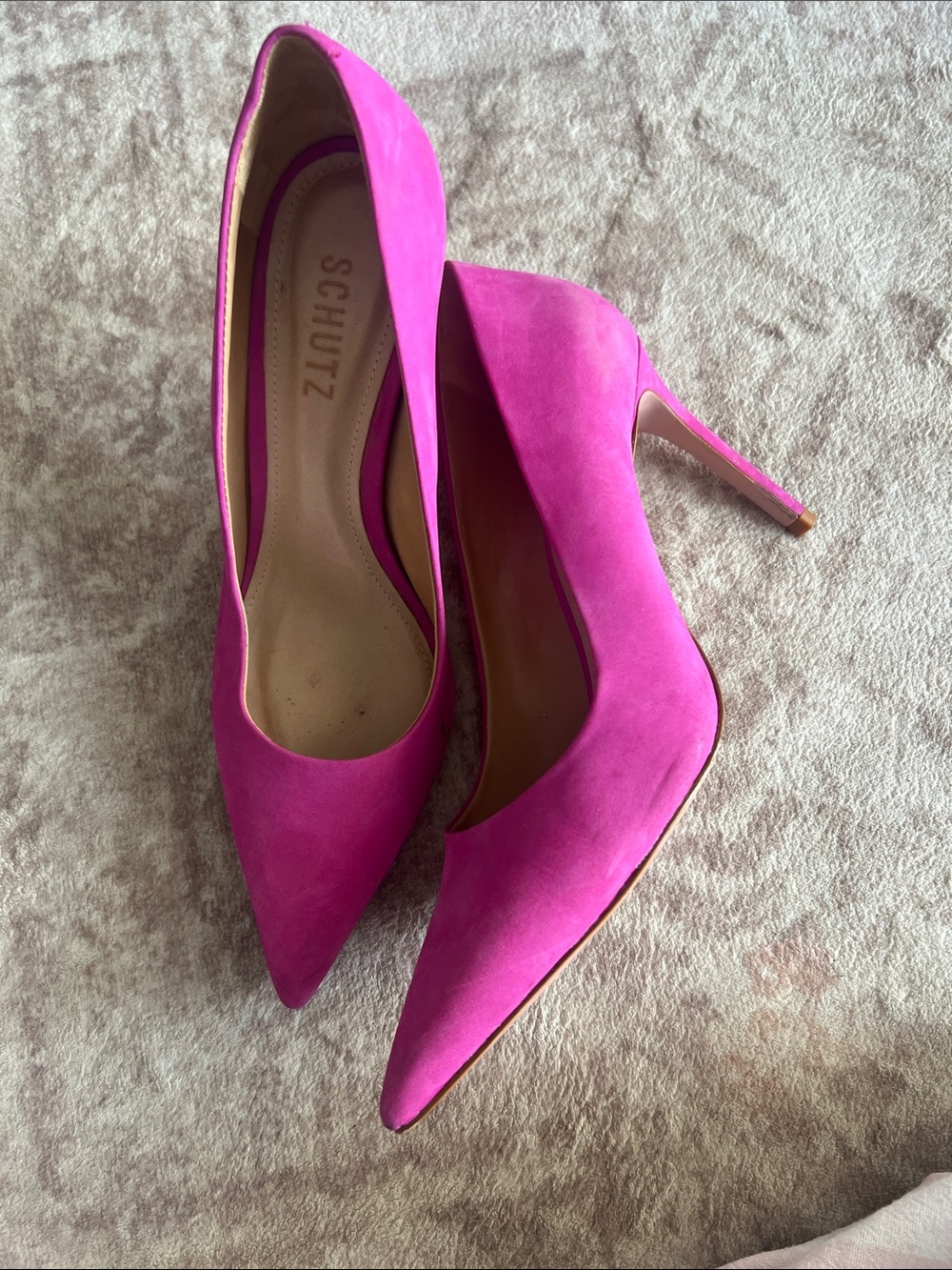 SCHUTZ Hot Pink Suede Pointed Toe Pumps - Picture 2 of 5